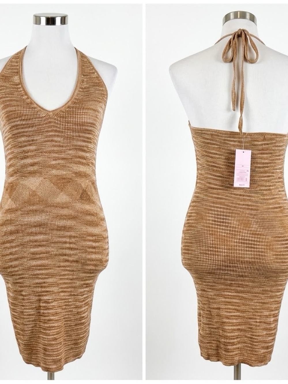 wild fable Ribbed Halter Backless Bodycon Dress in Camel Brown